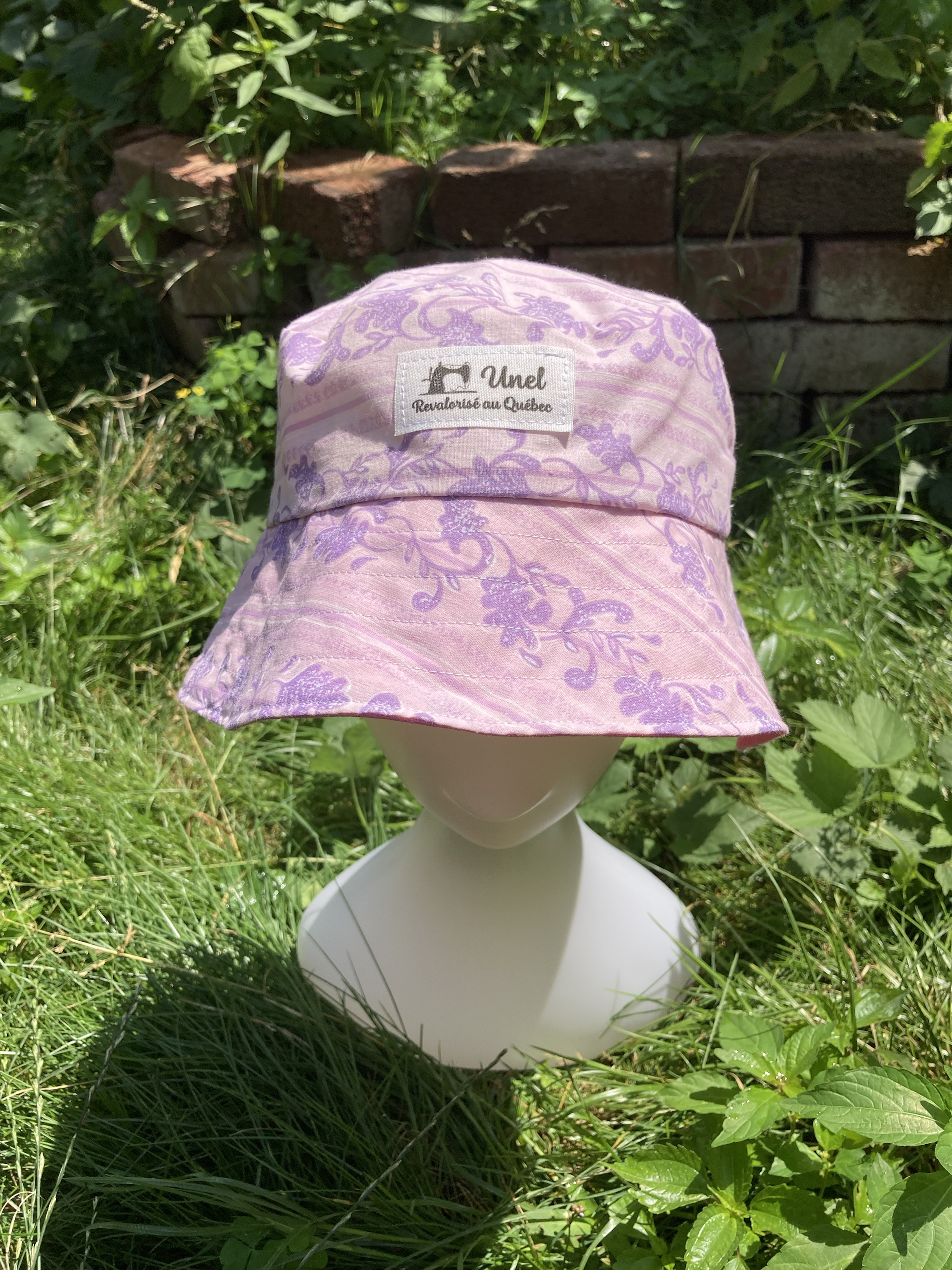 Chapeau surcyclé rose à fleurs - taille M